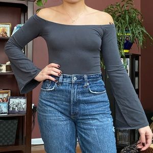 Express off the shoulder bell sleeve bodysuit